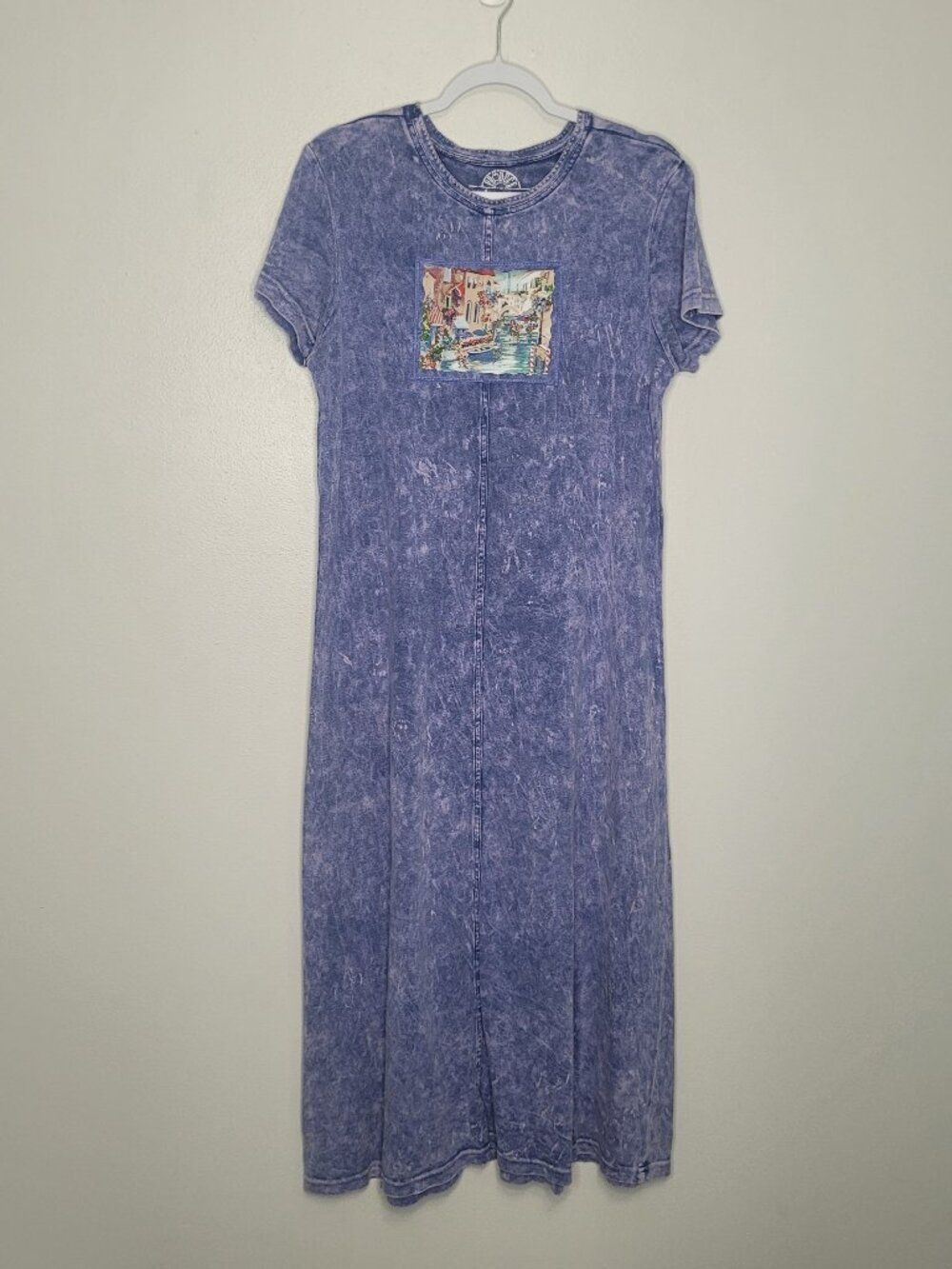 Produce Studio blue cotton art graphic front short sleeve maxi dress size medium